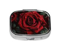 Small Pill Box Portable Pill Box 2 Compartments Metal Holder Pill Vitamin Organizer Cute Red Rose Travel Wallet Pocket