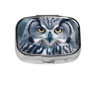Small Pill Box Portable Pill Box 2 Compartments Metal Organizer Pill Vitamin Cute Owl Gray White Travel Pill Box for Wallet Pocket
