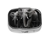 Small Pill Box Portable Pill Box 2 Compartments Metal Pill Holder Vitamin Pill Organizer Cute 3D Grey Elephant Design for Wallet Pocket