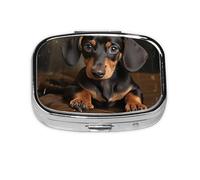 Small Pill Box Portable Pill Box 2 Compartments Metal Pill Vitamin Organizer Cute Dachshund Travel Pill Box for Wallet Pocket