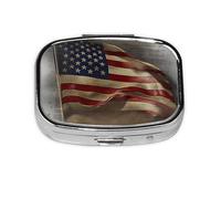 Small Pill Box Portable Pill Box with 2 Compartments Metal Pill and Vitamin Organizer Cute American Flag Travel Pill Box for Wallet Pocket