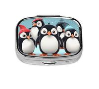 Small Pill Box Portable Pill Case 2 Compartment Metal Pill Holder Vitamin Holder Organizer Cute Penguins Travel for Wallet Pocket