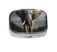 Small Pill Box Portable Pill Case 2 Compartment Metal Pill Vitamins Holder Organizer Cute 3D Elephant Travel Pillbox for Purse Pocket
