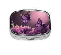 Small Pill Box Portable Pill Case 2 Compartment Metal Pill Vitamins Holder Organizer Cute 3D Flowers Travel Pillbox for Purse Pocket