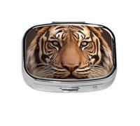 Small Pill Box Portable Pill Case 2 Compartment Metal Pill Vitamins Holder Organizer Cute 3D Tiger Head Travel Pillbox for Purse Pocket