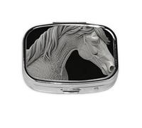 Small Pill Box Portable Pill Case 2 Compartment Metal Pill Vitamins Holder Organizer Cute 3D View Horse Travel Pillbox for Purse Pocket