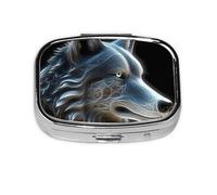 Small Pill Box Portable Pill Case 2 Compartment Metal Pill Vitamins Holder Organizer Cute 3D Wolf Travel Pillbox for Purse Pocket
