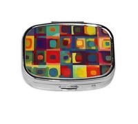 Small Pill Box Portable Pill Case 2 Compartment Metal Pill Vitamins Holder Organizer Cute Abstract Art Squares Travel Pillbox for Purse Pocket