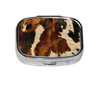 Small Pill Box Portable Pill Case 2 Compartment Metal Pill Vitamins Holder Organizer Cute Abstract Cow Skin Travel Pillbox for Purse Pocket