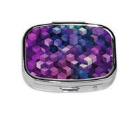 Small Pill Box Portable Pill Case 2 Compartment Metal Pill Vitamins Holder Organizer Cute Abstract Color Cubes Purple Travel Pillbox for Purse Pocket