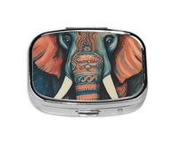 Small Pill Box Portable Pill Case 2 Compartment Metal Pill Vitamins Holder Organizer Cute Abstract Elephant Travel Pillbox for Purse Pocket
