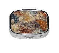 Small Pill Box Portable Pill Case 2 Compartment Metal Pill Vitamins Holder Organizer Cute Abstract Granite Travel Pillbox for Purse Pocket