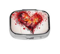 Small Pill Box Portable Pill Case 2 Compartment Metal Pill Vitamins Holder Organizer Cute Abstract Heart Travel Pillbox for Purse Pocket