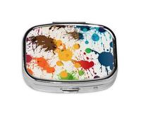 Small Pill Box Portable Pill Case 2 Compartment Metal Pill Vitamins Holder Organizer Cute Abstract Paint Splashes Travel Pillbox for Purse Pocket