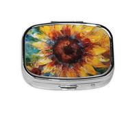 Small Pill Box Portable Pill Case 2 Compartment Metal Pill Vitamins Holder Organizer Cute Abstract Sunflower Multicolor Travel Pillbox for Purse Pocket