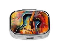 Small Pill Box Portable Pill Case 2 Compartment Metal Pill Vitamins Holder Organizer Cute Abstract Watercolor Guitar Travel Pillbox for Purse Pocket