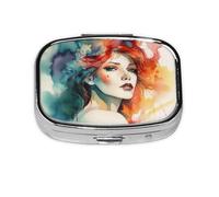 Small Pill Box Portable Pill Case 2 Compartment Metal Pill Vitamins Holder Organizer Cute Abstract Watercolor Lady Travel Pillbox for Purse Pocket