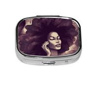 Small Pill Box Portable Pill Case 2 Compartment Metal Pill Vitamins Holder Organizer Cute African Hair Black Women Travel Pillbox for Purse Pocket