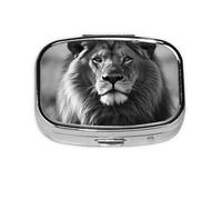 Small Pill Box Portable Pill Case 2 Compartment Metal Pill Vitamins Holder Organizer Cute African Lion Black and White Travel Pillbox for Purse Pocket
