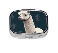 Small Pill Box Portable Pill Case 2 Compartment Metal Pill Vitamins Holder Organizer Cute Alpaca Llama Travel Pillbox for Purse Pocket