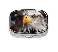 Small Pill Box Portable Pill Case 2 Compartment Metal Pill Vitamins Holder Organizer Cute America Flag and Eagle Travel Pillbox for Purse Pocket