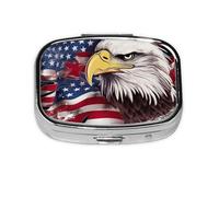 Small Pill Box Portable Pill Case 2 Compartment Metal Pill Vitamins Holder Organizer Cute America Us Flag Bald Eagle Travel Pillbox for Purse Pocket