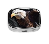 Small Pill Box Portable Pill Case 2 Compartment Metal Pill Vitamins Holder Organizer Cute an Eagle Travel Pillbox for Purse Pocket