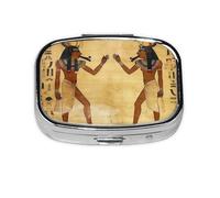Small Pill Box Portable Pill Case 2 Compartment Metal Pill Vitamins Holder Organizer Cute Ancient Egyptian Travel Pillbox for Purse Pocket