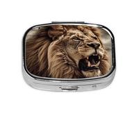 Small Pill Box Portable Pill Case 2 Compartment Metal Pill Vitamins Holder Organizer Cute Angry Lion Travel Pillbox for Purse Pocket