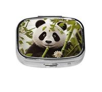 Small Pill Box Portable Pill Case 2 Compartment Metal Pill Vitamins Holder Organizer Cute Animal & Bamboo Travel Pillbox for Purse Pocket