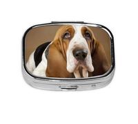 Small Pill Box Portable Pill Case 2 Compartment Metal Pill Vitamins Holder Organizer Cute Basset Hound Travel Pillbox for Purse Pocket