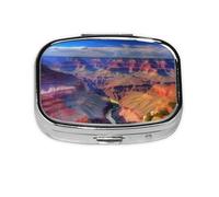 Small Pill Box Portable Pill Case 2 Compartment Metal Pill Vitamins Holder Organizer Cute Beauty Grand Canyon Travel Pillbox for Purse Pocket