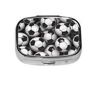 Small Pill Box Portable Pill Case 2 Compartment Metal Pill Vitamins Holder Organizer Cute Black and White Soccer Ball Pattern Travel Pillbox for Purse Pocket
