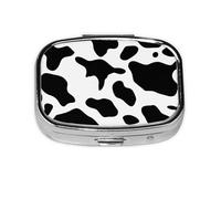Small Pill Box Portable Pill Case 2 Compartment Metal Pill Vitamins Holder Organizer Cute Black and White Cow Print Travel Pillbox for Purse Pocket