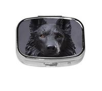 Small Pill Box Portable Pill Case 2 Compartment Metal Pill Vitamins Holder Organizer Cute Black German Shepherd Travel Pillbox for Purse Pocket