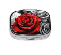 Small Pill Box Portable Pill Case 2 Compartment Metal Pill Vitamins Holder Organizer Cute Black White and Red Roses Travel Pillbox for Purse Pocket