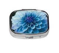 Small Pill Box Portable Pill Case 2 Compartment Metal Pill Vitamins Holder Organizer Cute Blue Dahlia Flower Travel Pillbox for Purse Pocket