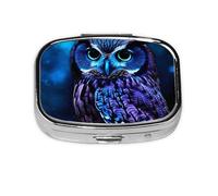 Small Pill Box Portable Pill Case 2 Compartment Metal Pill Vitamins Holder Organizer Cute Blue Owl Travel Pillbox for Purse Pocket