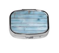 Small Pill Box Portable Pill Case 2 Compartment Metal Pill Vitamins Holder Organizer Cute Blue Wood Travel Pillbox for Purse Pocket