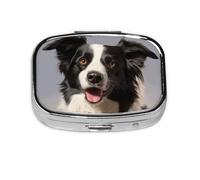 Small Pill Box Portable Pill Case 2 Compartment Metal Pill Vitamins Holder Organizer Cute Border Collie Travel Pillbox for Purse Pocket