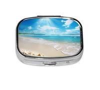 Small Pill Box Portable Pill Case 2 Compartment Metal Pill Vitamins Holder Organizer Cute Bright Sunshine Summer Beach Travel Pillbox for Purse Pocket