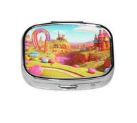 Small Pill Box Portable Pill Case 2 Compartment Metal Pill Vitamins Holder Organizer Cute Candy Beautiful Land Travel Pillbox for Purse Pocket