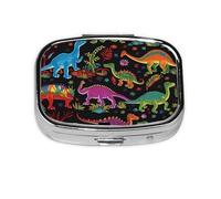 Small Pill Box Portable Pill Case 2 Compartment Metal Pill Vitamins Holder Organizer Cute Cartoon Dinosaur Travel Pillbox for Purse Pocket