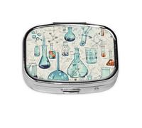 Small Pill Box Portable Pill Case 2 Compartment Metal Pill Vitamins Holder Organizer Cute Chemistry Print Travel Pillbox for Purse Pocket
