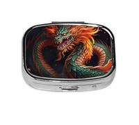 Small Pill Box Portable Pill Case 2 Compartment Metal Pill Vitamins Holder Organizer Cute Chinese Dragon Travel Pillbox for Purse Pocket