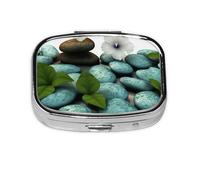 Small Pill Box Portable Pill Case 2 Compartment Metal Pill Vitamins Holder Organizer Cute Cobblestone Zen Flowers Travel Pillbox for Purse Pocket