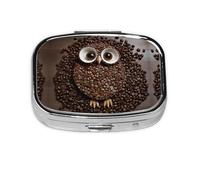 Small Pill Box Portable Pill Case 2 Compartment Metal Pill Vitamins Holder Organizer Cute Coffee Bean Owl Travel Pillbox for Purse Pocket