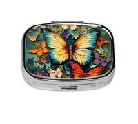 Small Pill Box Portable Pill Case 2 Compartment Metal Pill Vitamins Holder Organizer Cute Colorful Butterfly Embroidery Paintings Travel Pillbox for Purse Pocket