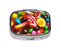 Small Pill Box Portable Pill Case 2 Compartment Metal Pill Vitamins Holder Organizer Cute Colorful Candy Travel Pillbox for Purse Pocket