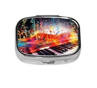 Small Pill Box Portable Pill Case 2 Compartment Metal Pill Vitamins Holder Organizer Cute Colorful Piano Keyboard Music Note Travel Pillbox for Purse Pocket